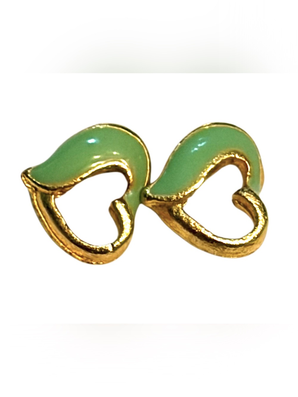Vintage Heart green Gold Stud Earrings